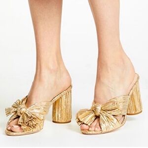 LOEFFLER RANDALL Penny Gold Pleated Bow
Heel Dress Sandal Formal Party Metallic